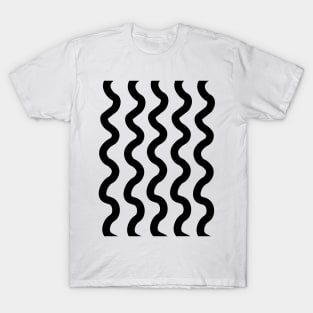 Black vertical wavy curly lines pattern T-Shirt